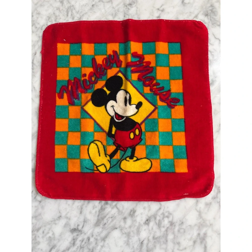 Vintage Disney Mickey Mouse Towel Set Franco Checkered Red Teal 90s NWT Mervyns